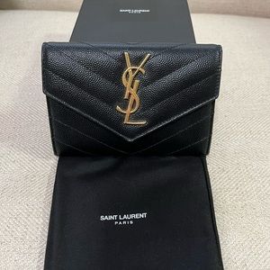 YSL MONOGRAM SMALL ENVELOPE WALLET IN GRAIN DE POUDRE EMBOSSED LEATHER